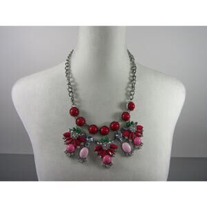 Charming Charlie Pink Bead‎ Rhinestone Necklace Boho Cottage Core Oval Statement